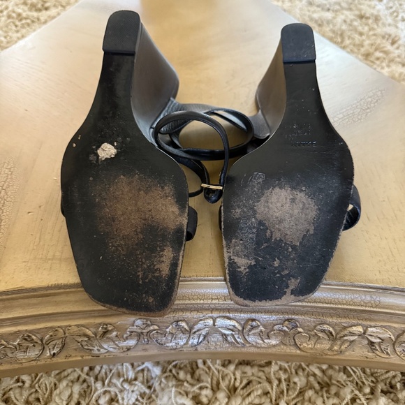 Bally Black Leather Wedge Sandals Square Toe Ankle Strap Size 37 6.5 Medium - Picture 7 of 7